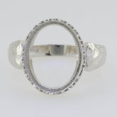 Sterling Silver Semi Mount Ring Setting Cabochon Oval OV 15x11mm Hammered Shank - Syzjewelry